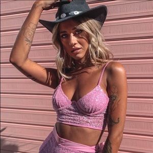 Beginning boutique pink sequin crop top